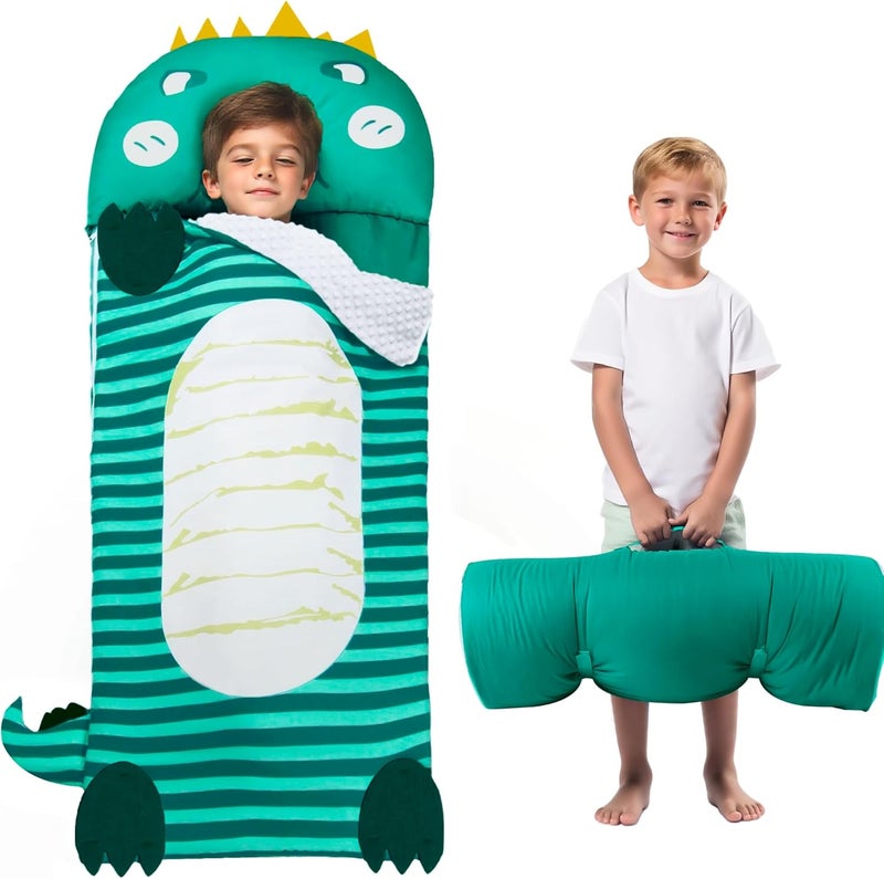 Lydaz Kids Sleeping Bag with Removable Pillow, Extra Large 70''x30'' Toddler Dinosaur Nap Mat, Plush Slumber Bag for Boys Daycare Preschool Kindergarten Christmas Birthday Gifts for 3-12 Years Kids - Image 1